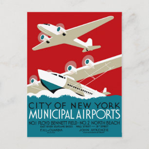 Carte Postale Aéroports de New York, Vintage 1936 WPA Voyage, DI