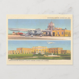 Carte Postale Aéroports vintages de Kansas City Missouri et Kans