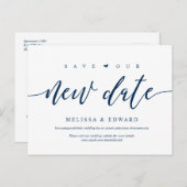Carte Postale Aesthetic Navy Blue, Save our new date, postponed (Devant / Derrière)