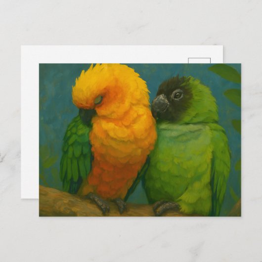 Carte Postale Affection tropicale - Perroquets dans la lumière f (Devant / Derrière)