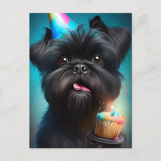 Carte Postale Affenpinscher célébrant un gâteau d'anniversaire a (Devant)