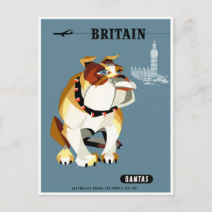 Carte Postale Affiche 1960 de voyage de bouledogue de Qantas