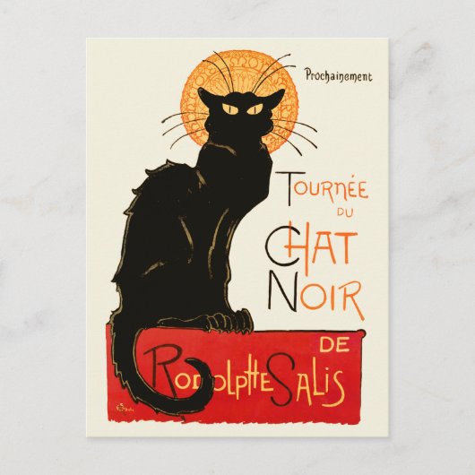 Carte Postale Affiche Classique Chat Noir de Steinlen en Noir (Devant)