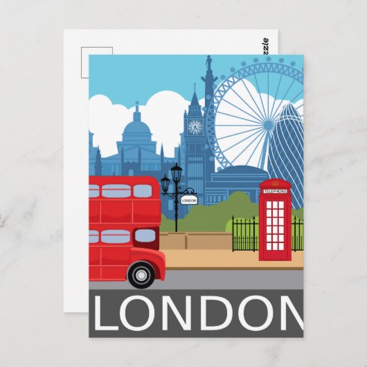 Carte Postale affiche d'art londonien rétro (Devant / Derrière)