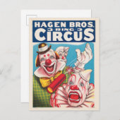 Carte Postale Affiche De Cirque Montrant Les Visages Clown Et Cr (Devant / Derrière)