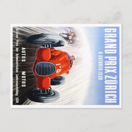 Carte Postale Affiche de course du Grand Prix de Zurich 1939 (Devant)