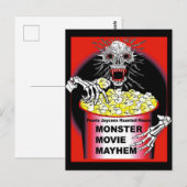 Carte Postale Affiche de Halloween Squelette mangeant du pop-cor (Devant / Derrière)