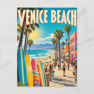 Carte Postale Affiche de planches de surf colorées de Venice Bea