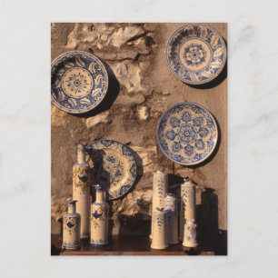 Carte Postale Affiche de poterie bleue et crème d'Ombrie