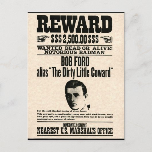 Carte Postale Affiche de récompense BOB FORD (Devant)
