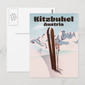 Carte Postale affiche de ski autrichienne de Kitzbuhel (Devant / Derrière)