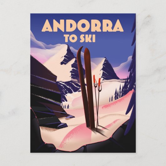 Carte Postale affiche de ski d'Andorre. (Devant)