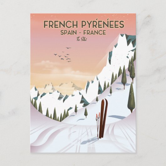 Carte Postale Affiche de ski des Pyrénées françaises (Devant)