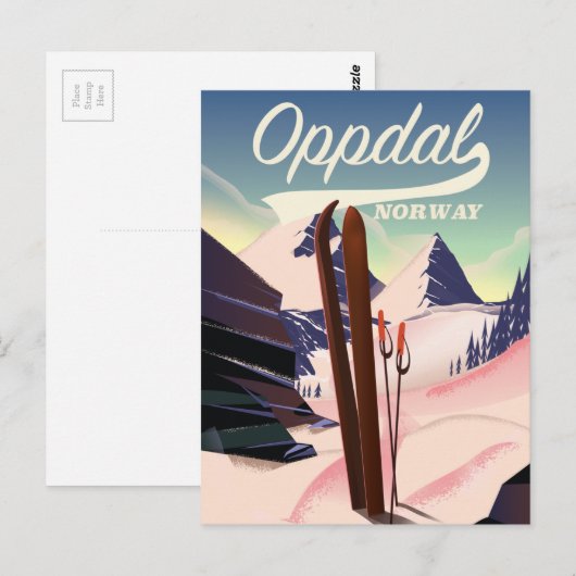 Carte Postale Affiche de ski d'Oppdal norvège. (Devant / Derrière)