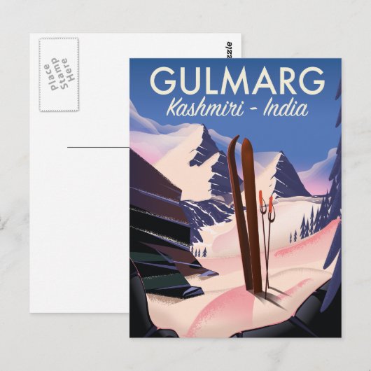 Carte Postale Affiche de ski Gulmarg Kashmiri Inde (Devant / Derrière)