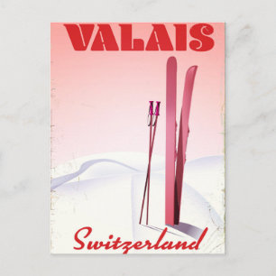 Carte Postale affiche de ski vintage valais Suisse