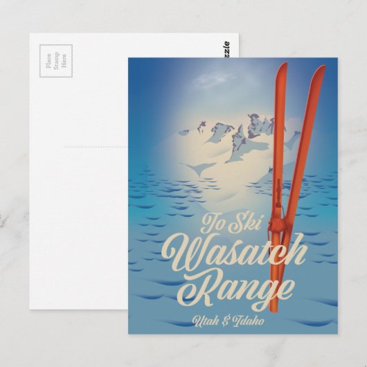 Carte Postale Affiche de ski Wasatch Range Utah & Idaho (Devant / Derrière)