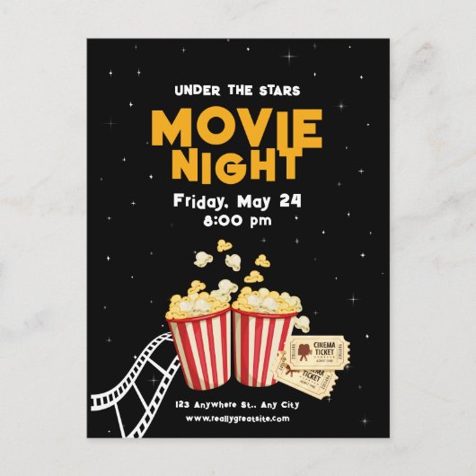 Carte Postale Affiche de soirée cinéma, soirée cinéma pour fête  (Devant)