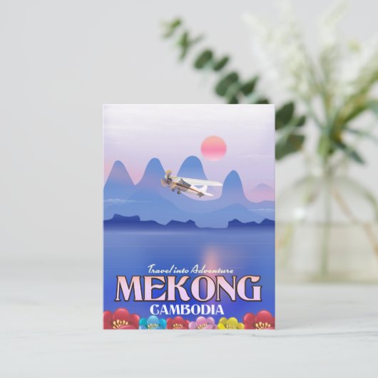 Carte Postale Affiche de vacances au Cambodge sur le fleuve Méko (Debout devant)