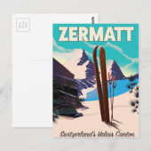 Carte Postale Affiche de vacances de ski à Zermatt (Devant / Derrière)