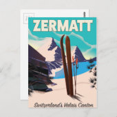 Carte Postale Affiche de vacances de Zermatt Ski (Devant / Derrière)
