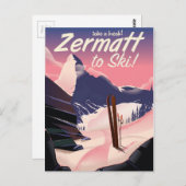 Carte Postale Affiche de vacances rétro Ski Zermatt (Devant / Derrière)