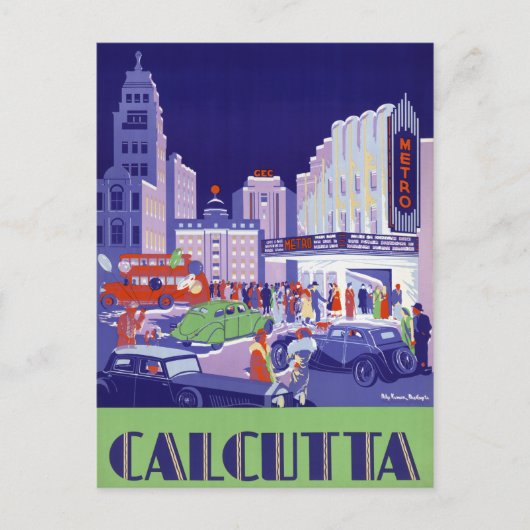 Carte Postale Affiche de Vintage voyage Calcutta restaurée (Devant)