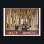 Carte Postale Affiche de Vintage voyage Delft restaurée<br><div class="desc">Reproduction et numériquement reproduction améliorée d'une affiche de voyage Delft montrant l'intérieur d'une église. Reproduction de très haute qualité. La plupart des imperfections ont été supprimées. Couleurs corrigées.</div>