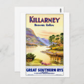 Carte Postale Affiche de voyage ancienne restaurée Killarney Irl (Devant / Derrière)