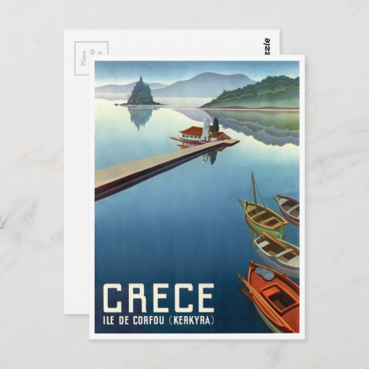 Carte Postale Affiche de voyage Corfou Grèce 1949 (Devant / Derrière)