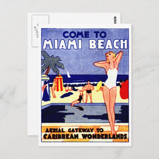 Carte Postale Affiche de voyage de Miami Beach 1925 (Devant / Derrière)