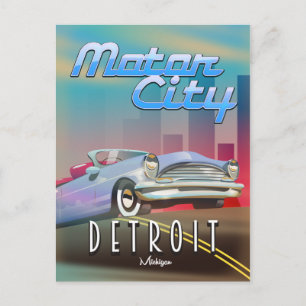 Carte Postale Affiche de voyage de Motor City Detroit Michigan.