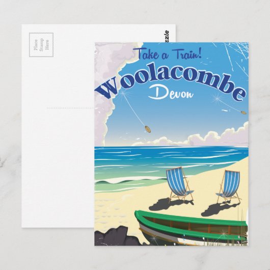 Carte Postale Affiche de voyage de plage de Woolacombe Devon (Devant / Derrière)
