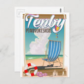 Carte Postale Affiche de voyage de plage Tenby Pembrokeshire (Devant / Derrière)