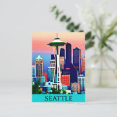 Carte Postale Affiche de voyage de Seattle sous un ciel à l'aube (Debout devant)