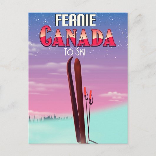 Carte Postale Affiche de voyage de ski à Fernie Canada. (Devant)