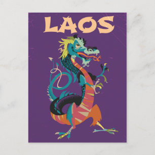 Carte Postale Affiche de voyage de style vintage Laos Dragon