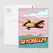Carte Postale Affiche de voyage dessin animé des Seychelles. (Devant / Derrière)