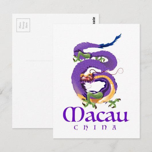 Carte Postale Affiche de voyage du dragon de Macao Chine. (Devant / Derrière)