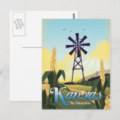 Carte Postale Affiche de voyage du Kansas "l'État du blé". (Devant / Derrière)