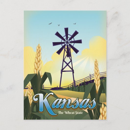 Carte Postale Affiche de voyage du Kansas "l'État du blé". (Devant)