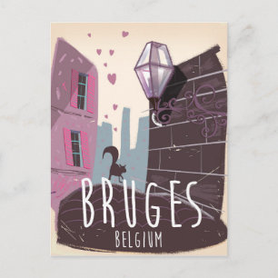 Carte Postale Affiche de voyage en bande dessinée de Bruges, Bel