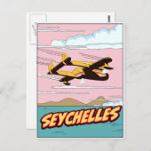 Carte Postale Affiche de voyage en dessin des Seychelles. (Devant / Derrière)