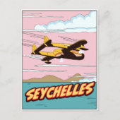 Carte Postale Affiche de voyage en dessin des Seychelles. (Devant)