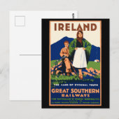 Carte Postale Affiche de voyage en Irlande vintage, (Devant / Derrière)
