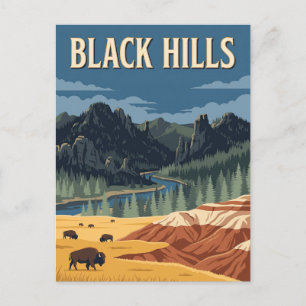 Carte Postale Affiche de voyage rétro Bison Black Hills Dakota d
