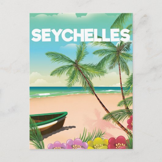 Carte Postale affiche de voyage sur la plage des Seychelles (Devant)