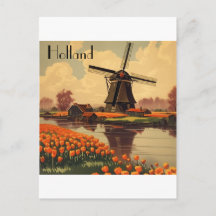 Affiche de voyage vintage de Hollande, tulipes et