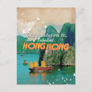 Carte Postale Affiche de voyage vintage de Hong Kong