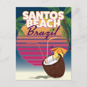 Carte Postale Affiche de voyage vintage de la plage de Santos Br